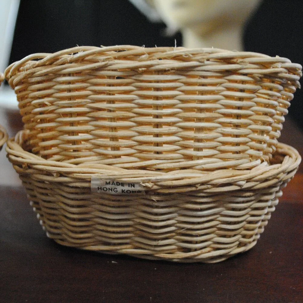 Lot of 4 Vintage Mini Wicker Baskets made in Hong Kong